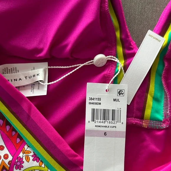 Trina Turk Pink and Green Patterned Swimsuit - Picture 5 of 8